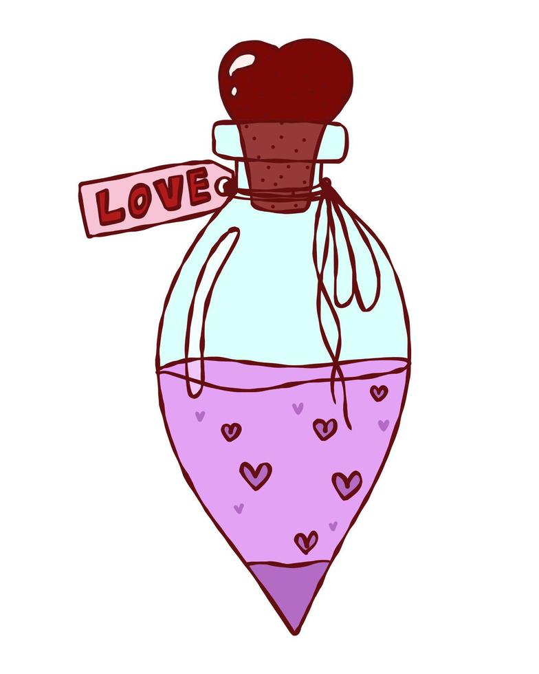 Vector cute jar with hearts text love. Doodle on an isolated background. Print coffee, banner, brochure.