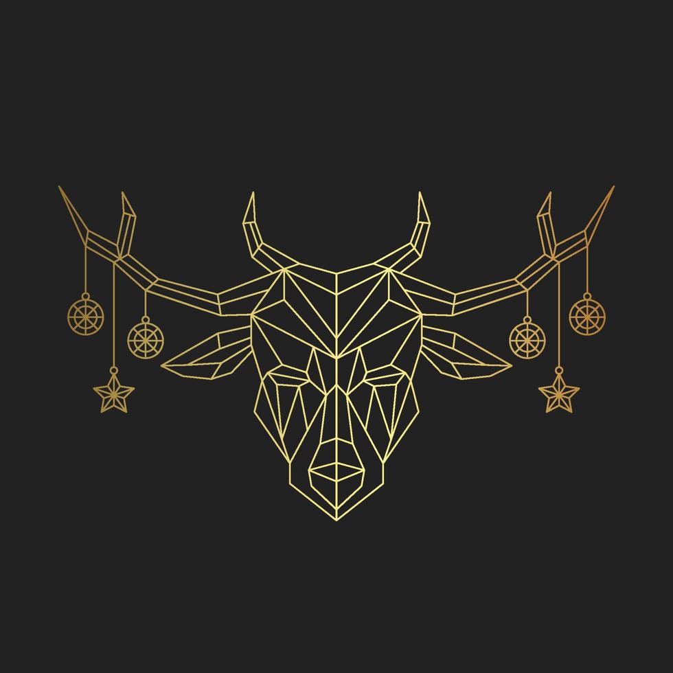 golden head of reindeer with horn holding ornament christmas vector