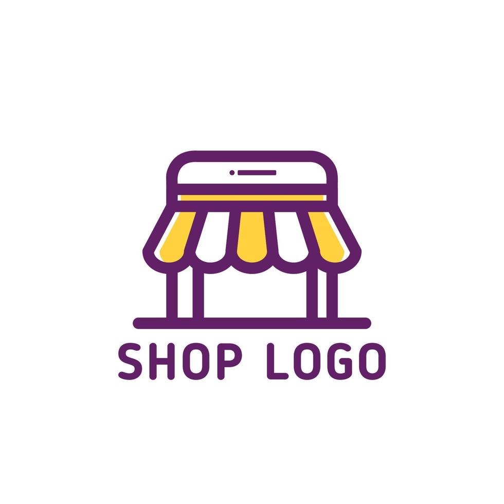 concepto de logotipo de tienda simple en color púrpura y amarillo vector