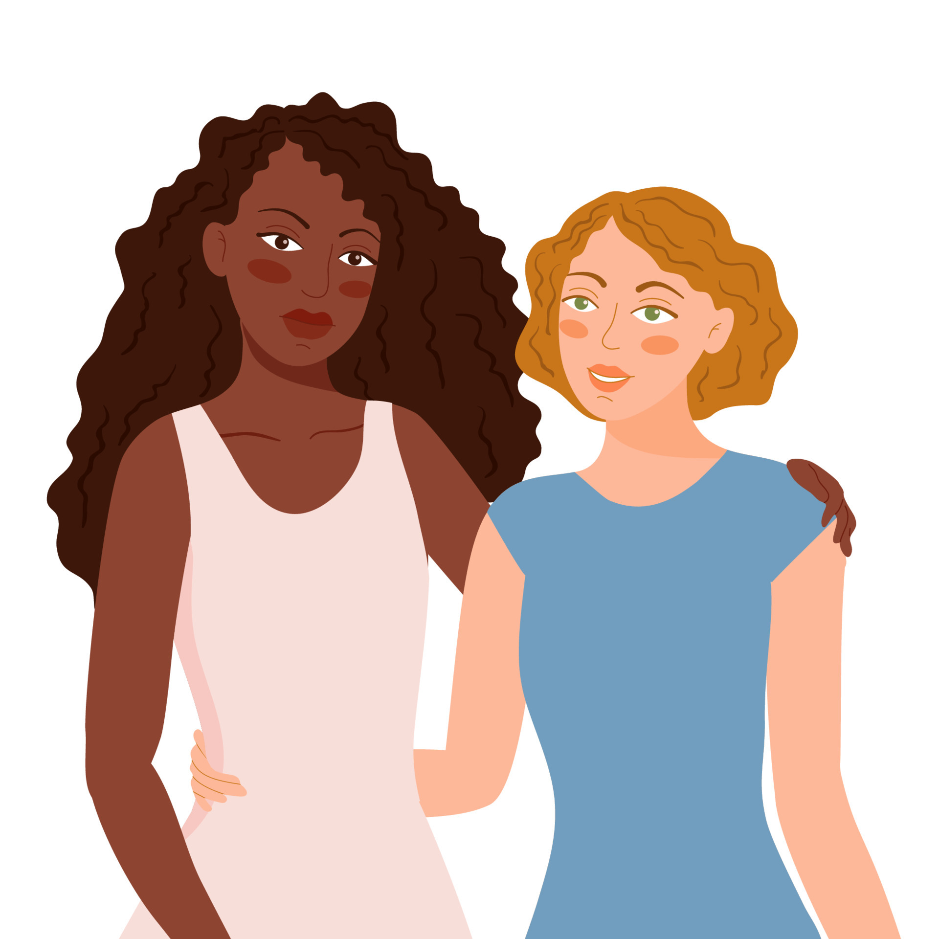 Two friends embracing lovingly. Portrait of two multiracial women girlfriends cuddling. Multicultural girls hugging flat cartoon vector illustration. Female movement, activists feminism. 5950047 Vector Art at Vecteezy Two friends embracing lovingly. Portrait of two multiracial women girlfriends cuddling. Multicultural girls hugging flat cartoon vector illustration. Female movement, activists feminism. 5950047 Vector Art at Vecteezy