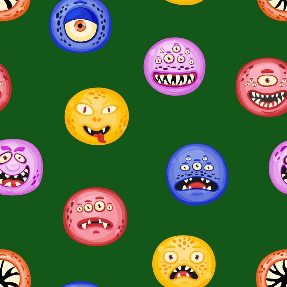 Hand drawn round Doodle monsters characters with different expressions. Cheerful face emotions. Colorful vector sticker set. Cute game assets. Illustration for kids isolated on white background