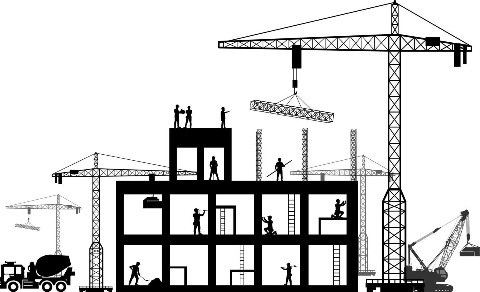 iconos de construcción de fondo negro establecidos en gris vector