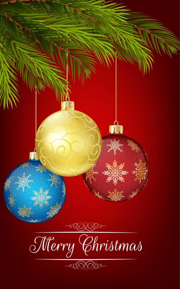 decoración navideña con árbol de navidad y bola. vector