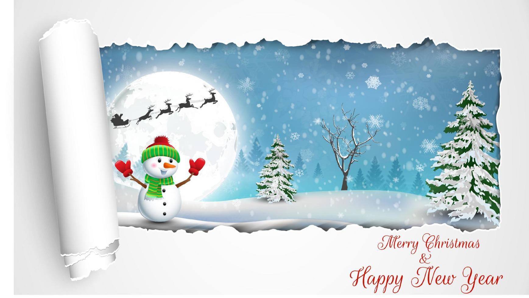 Happy Snowman Christmas background with concept folding paper vector