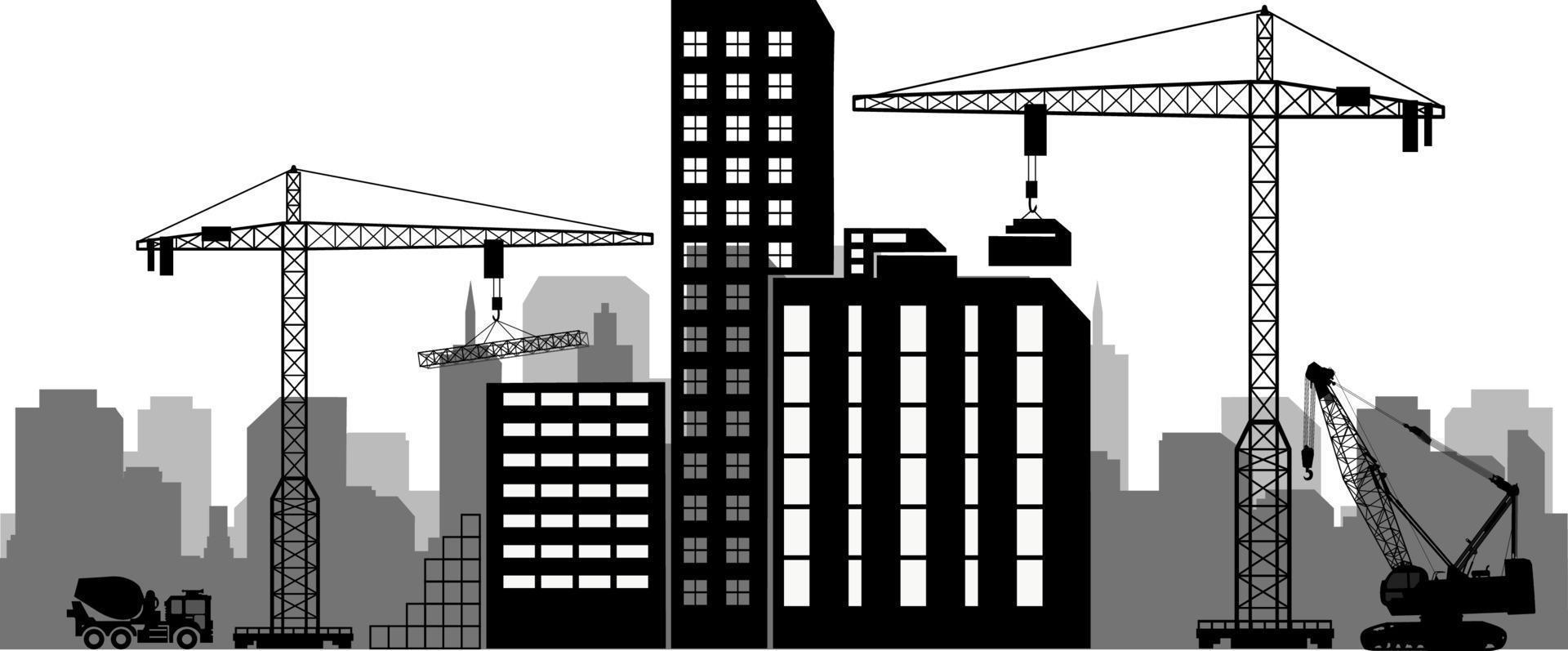 iconos de construcción de fondo negro establecidos en gris vector