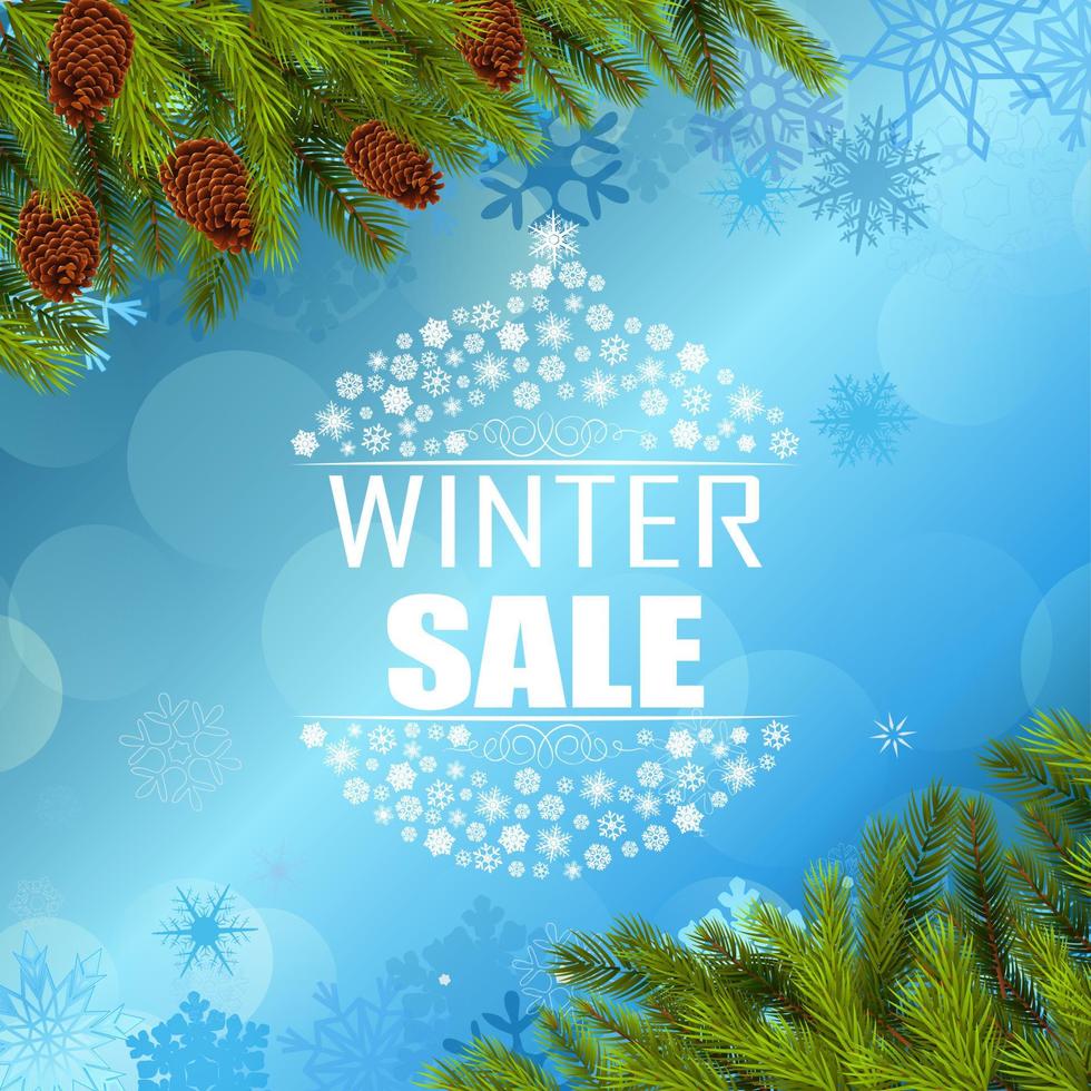 banner de fondo de venta de invierno y árbol de navidad vector