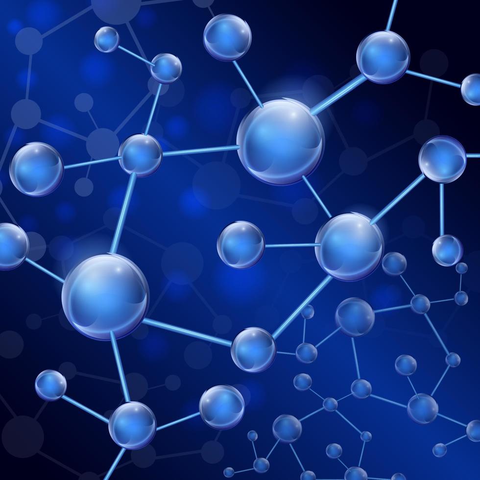 ilustración de la molécula sobre fondo azul vector