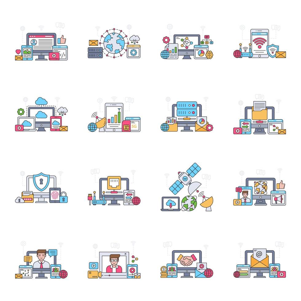 paquete de iconos planos misceláneos vector