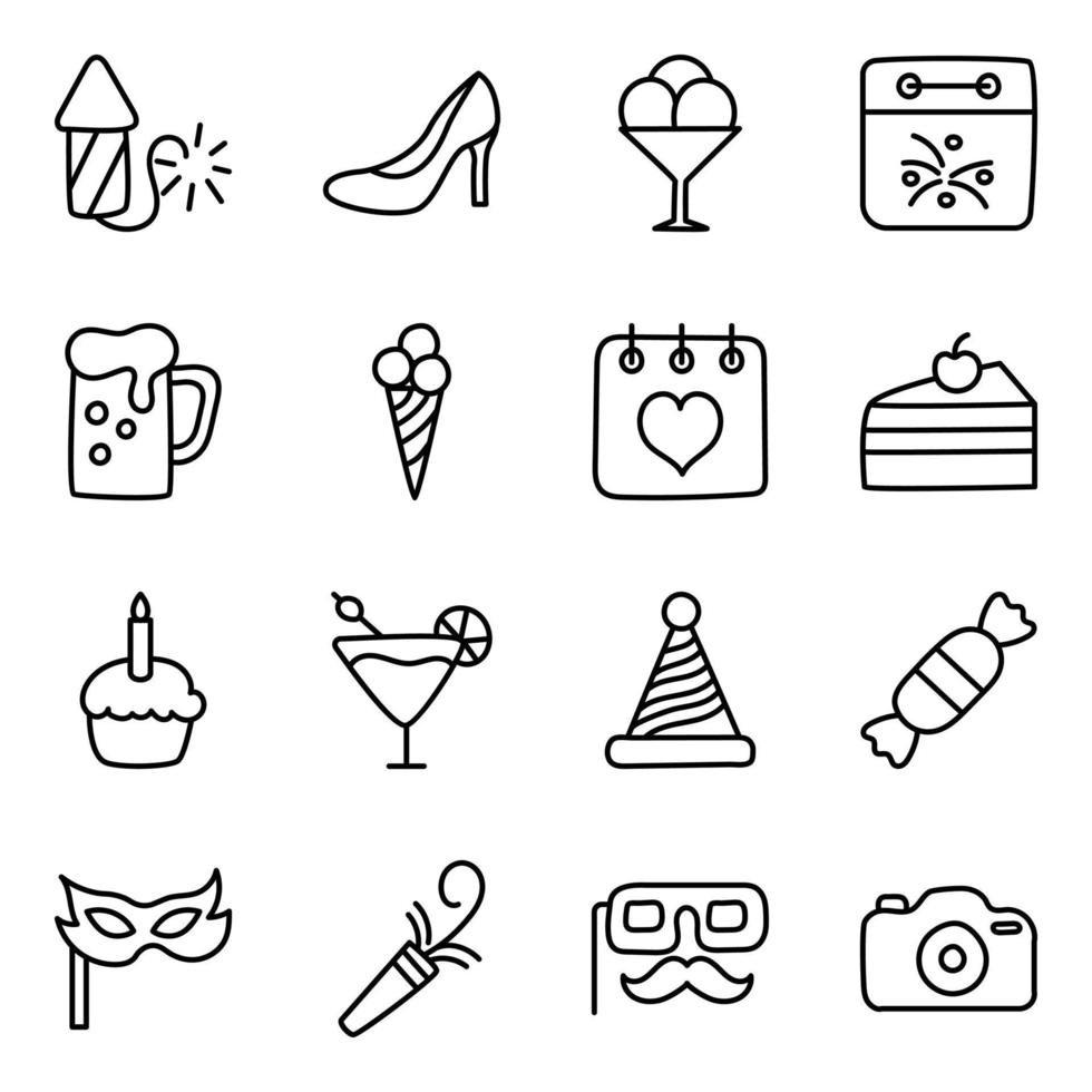 paquete de iconos lineales de fiesta y decoración vector