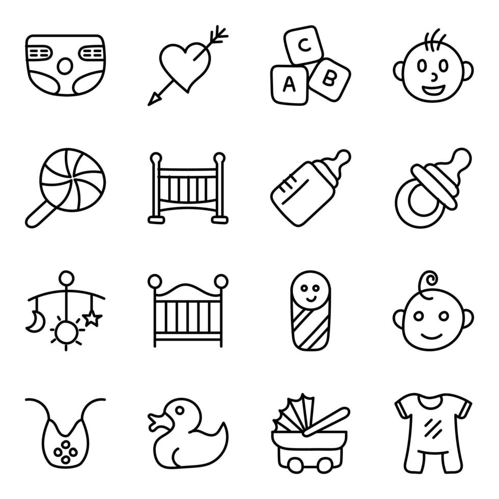 paquete de iconos lineales de la infancia vector