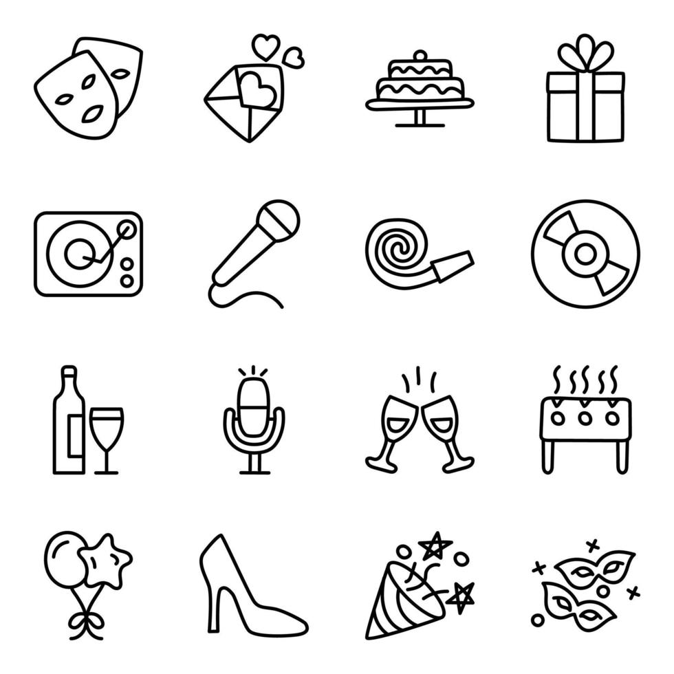 paquete de iconos lineales de fiesta vector