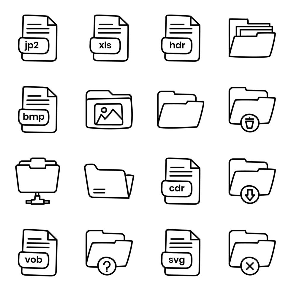 Pack of Folders And Files  Linear Icons vector