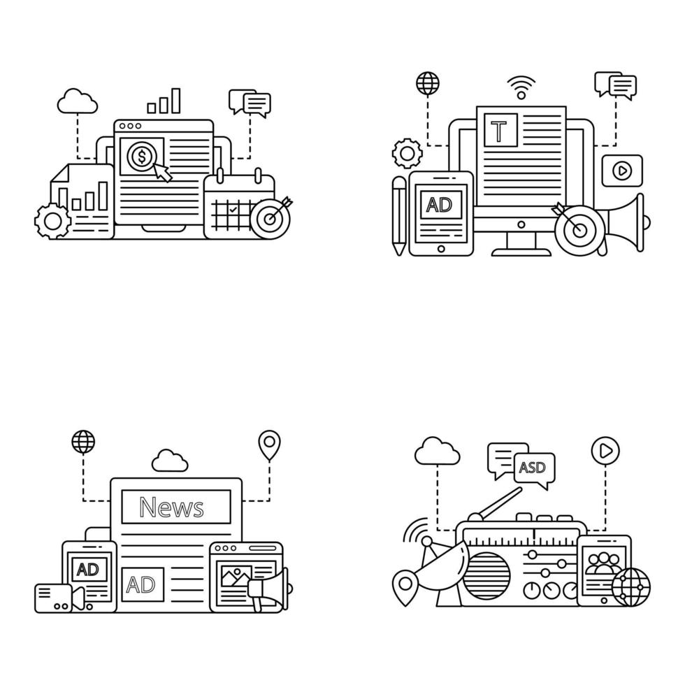 paquete de ilustraciones misceláneas lineales vector