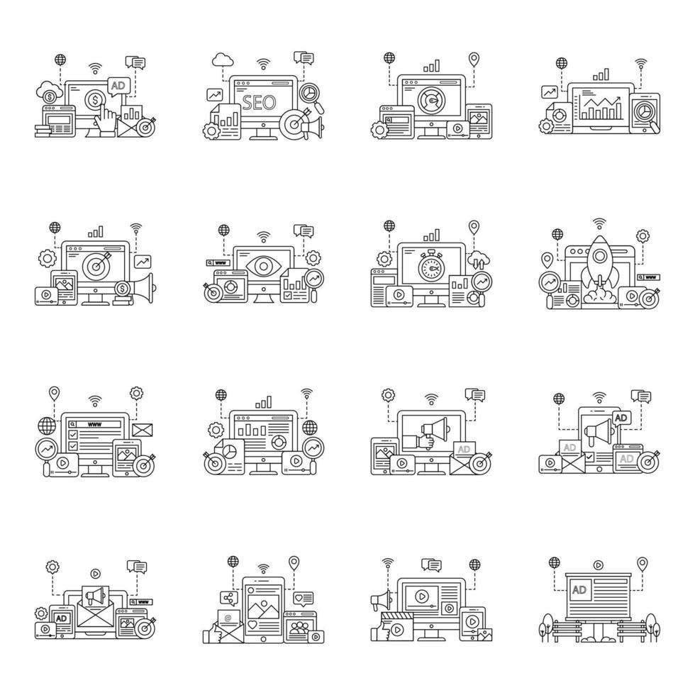 Pack of Misc Linear Illustrations vector