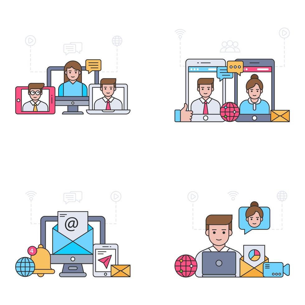 Set of online Communication Flat Illustrations vector