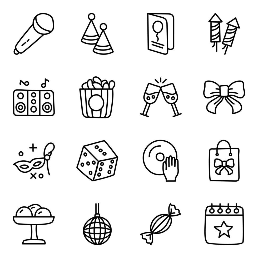 Pack of Party and Celebration Linear Icons vector