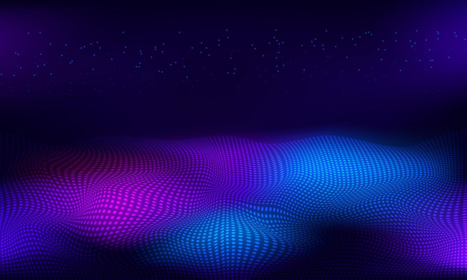 Abstract dot mesh on violet blue background with light effect. Technology concept. vector