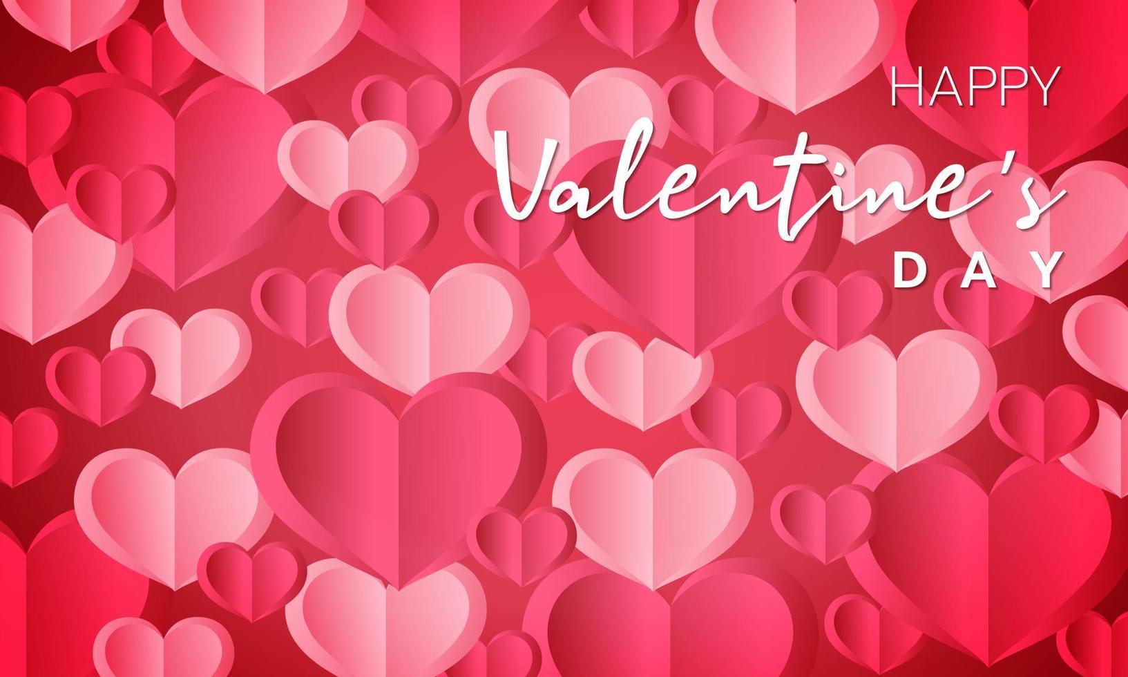 Happy Valentine's day dark pink and light pink paper hearts interspersed with reddish-pink backgrounds. vector