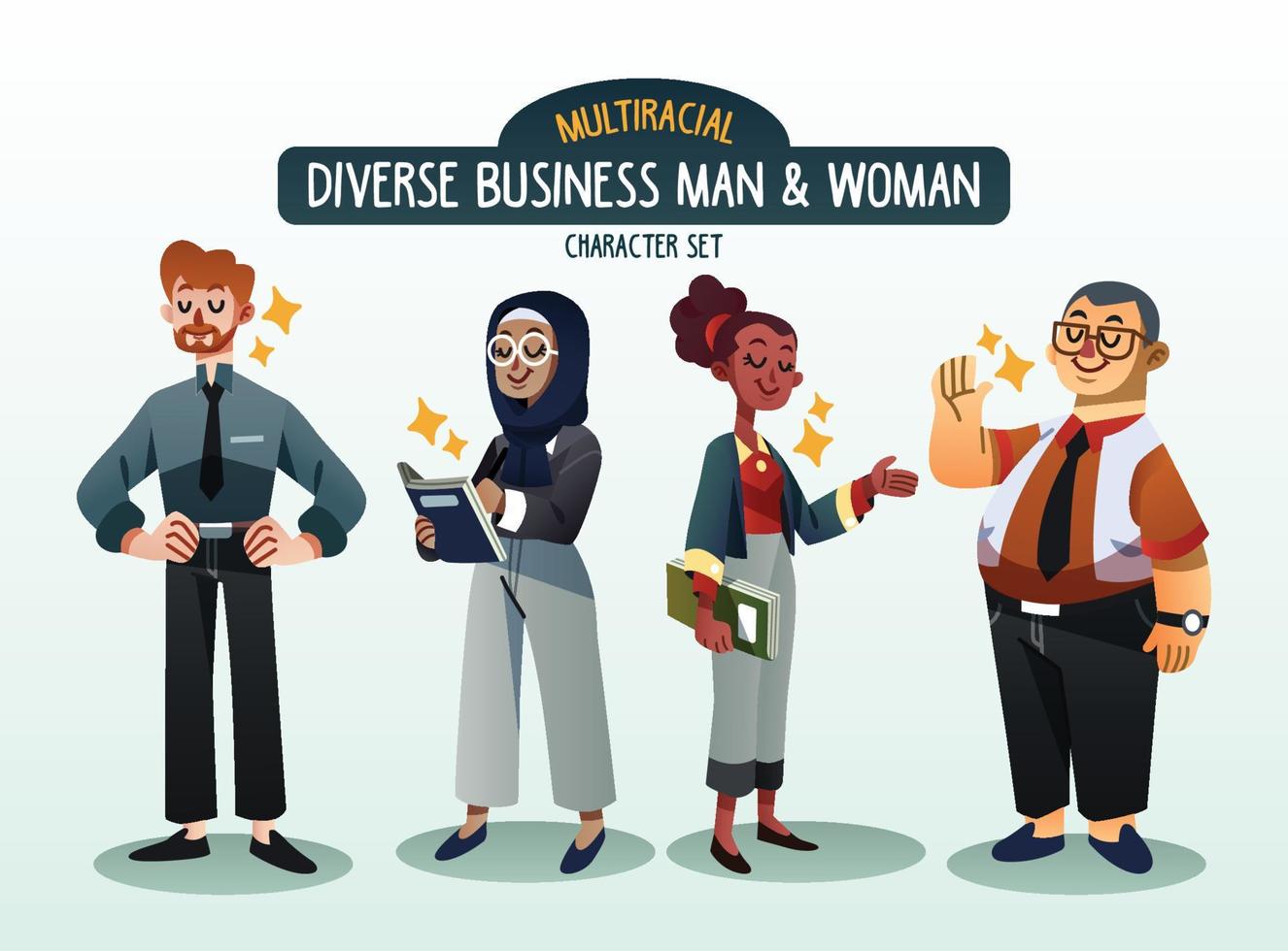 Diverse Businessman and Businesswoman with Various Races vector