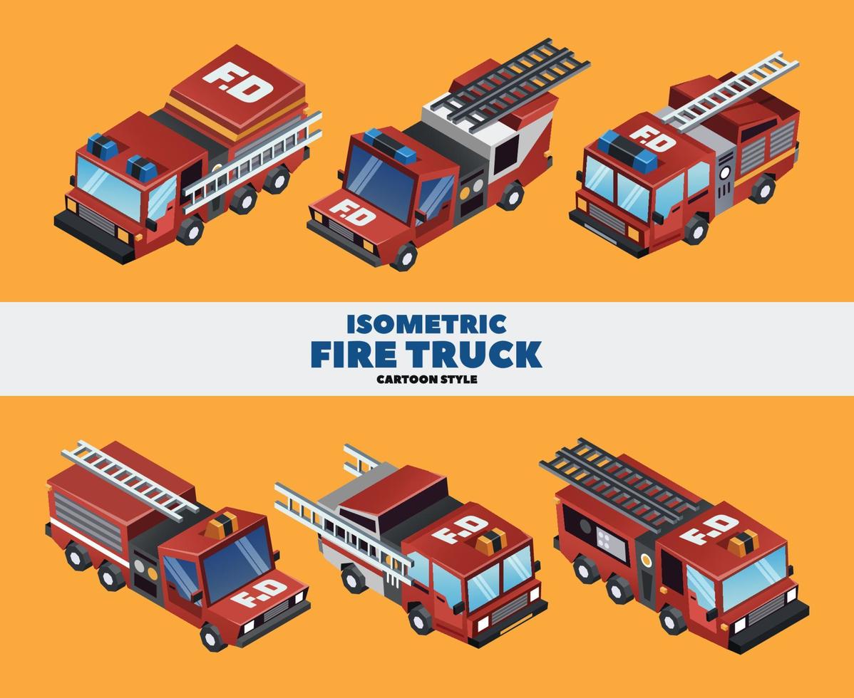 estilo isométrico de camiones de bomberos vector