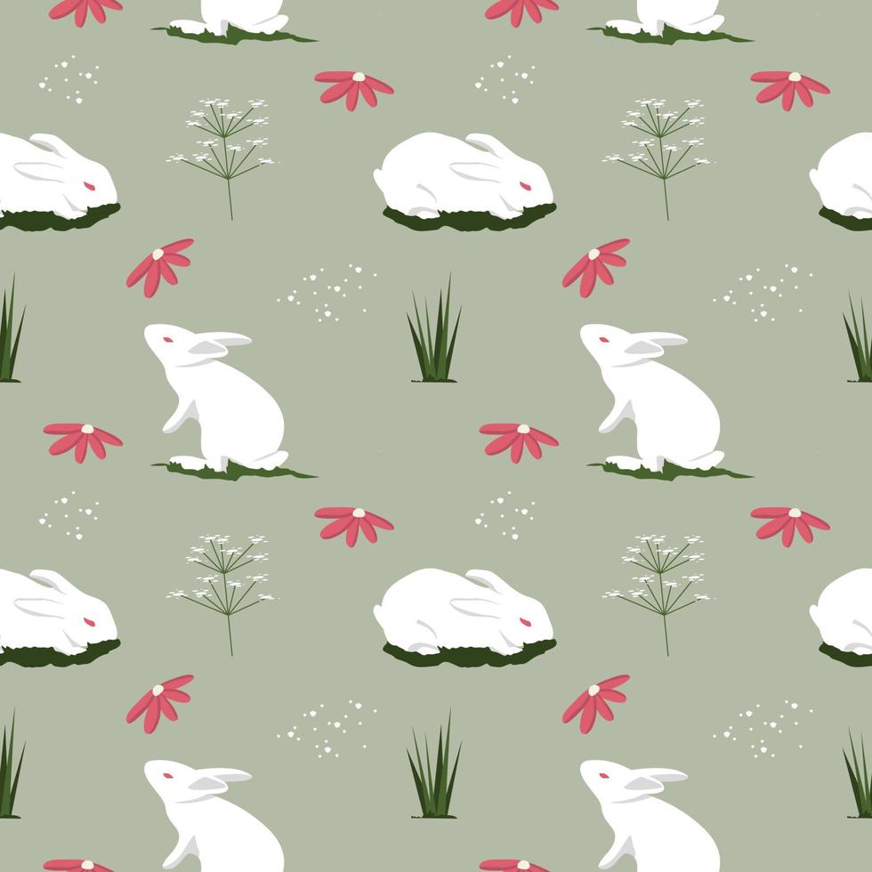 Seamless Pattern Repeatable Texture Summer Spring Cute Rabbit Bunny Nature vector