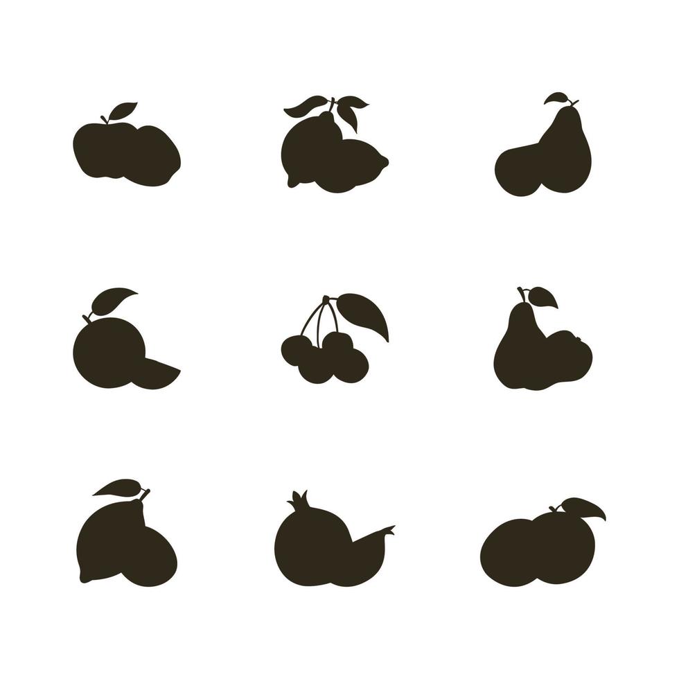 colección de siluetas de frutas. conjunto de iconos de alimentos dibujados a mano vector