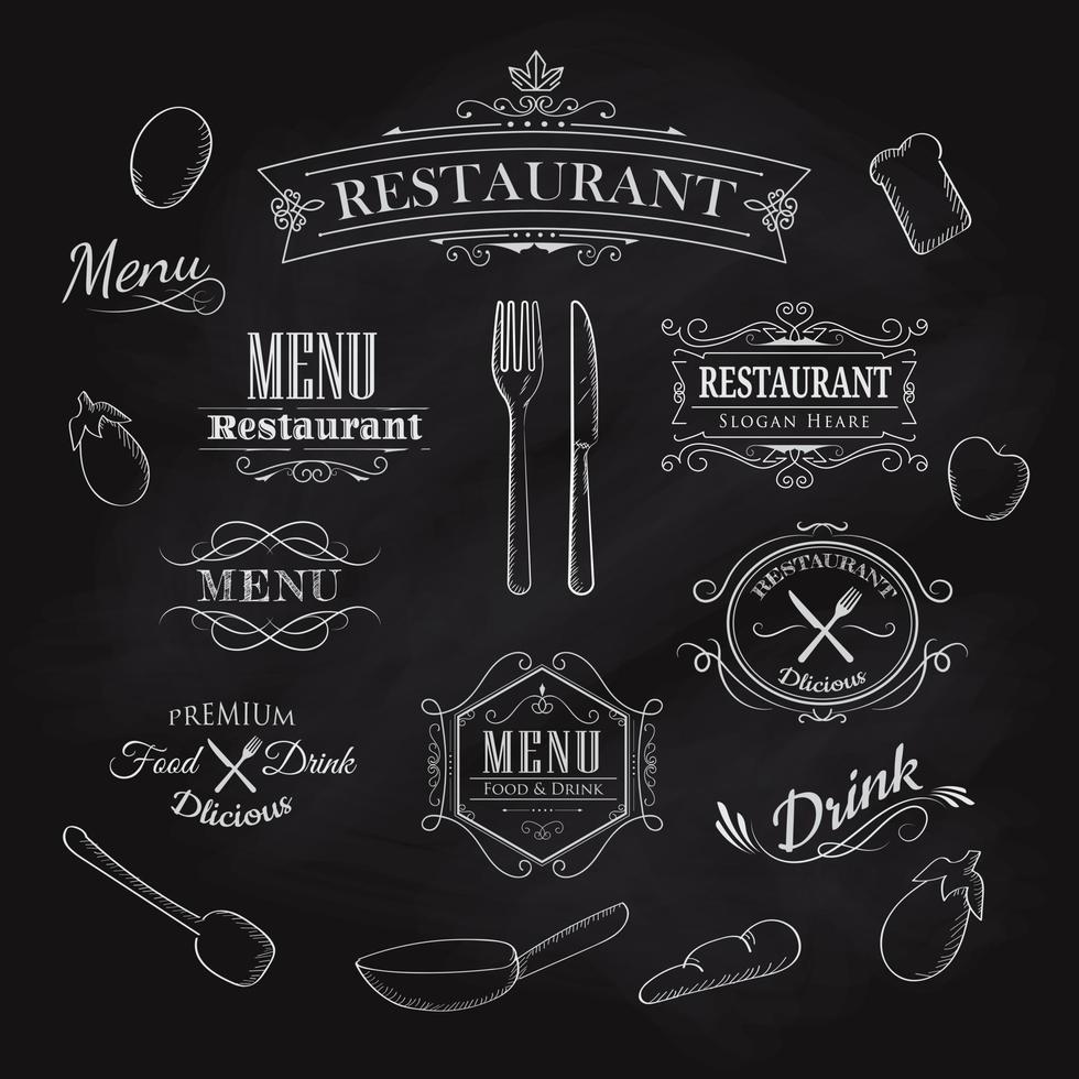 elemento tipográfico para menú restaurante pizarra vintage marco dibujado a mano etiqueta vector ilustración