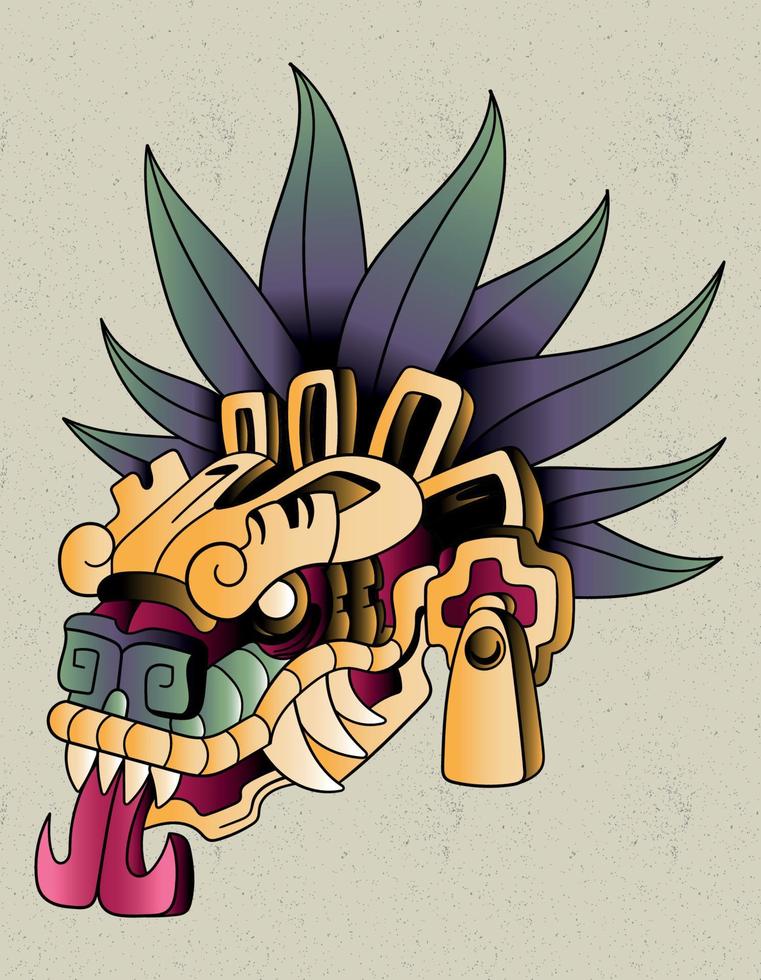 quetzalcoatl tattoo head mexican god vector