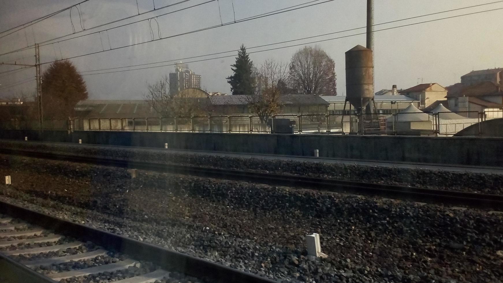 railway tracks in suburban scene photo