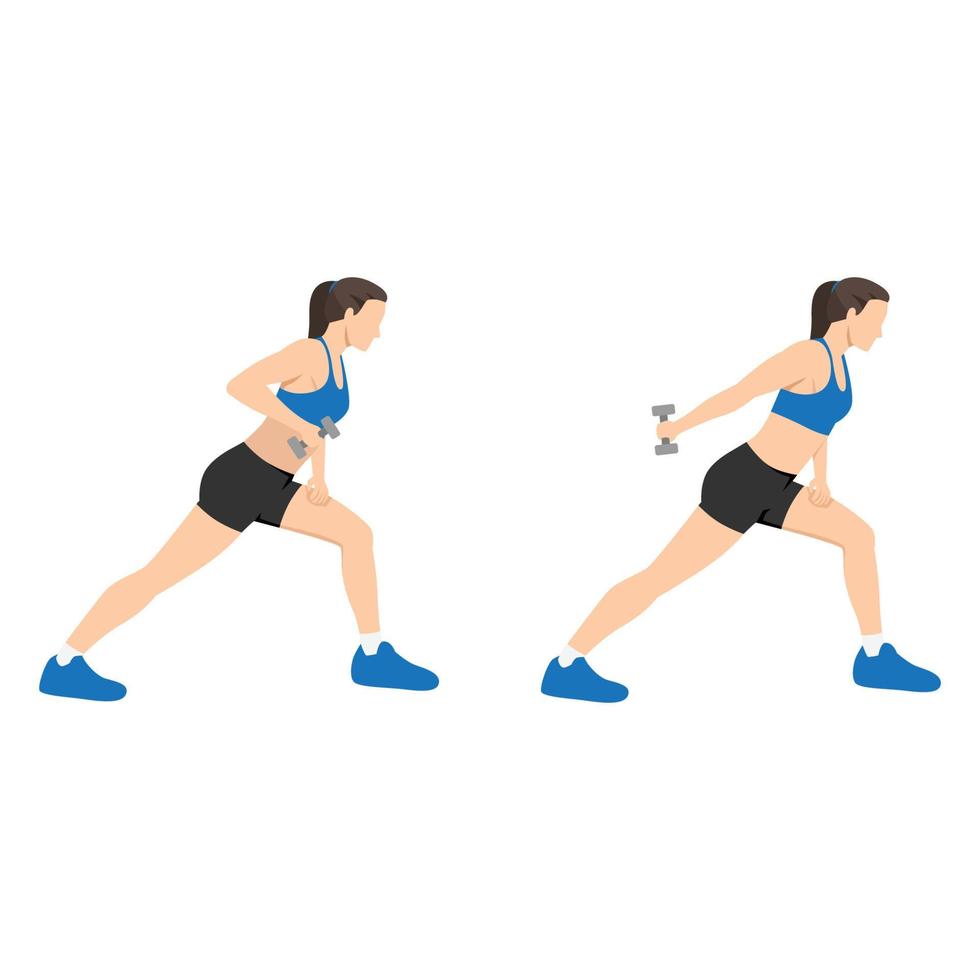 Woman doing One arm tricep kickback exercise. Flat vector illustration isolated on white background