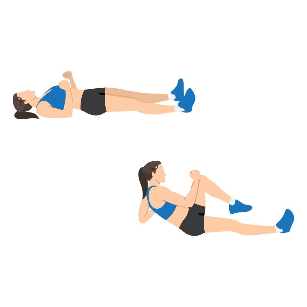 Woman doing Sprinter crunch exercise. Flat vector illustration isolated ...