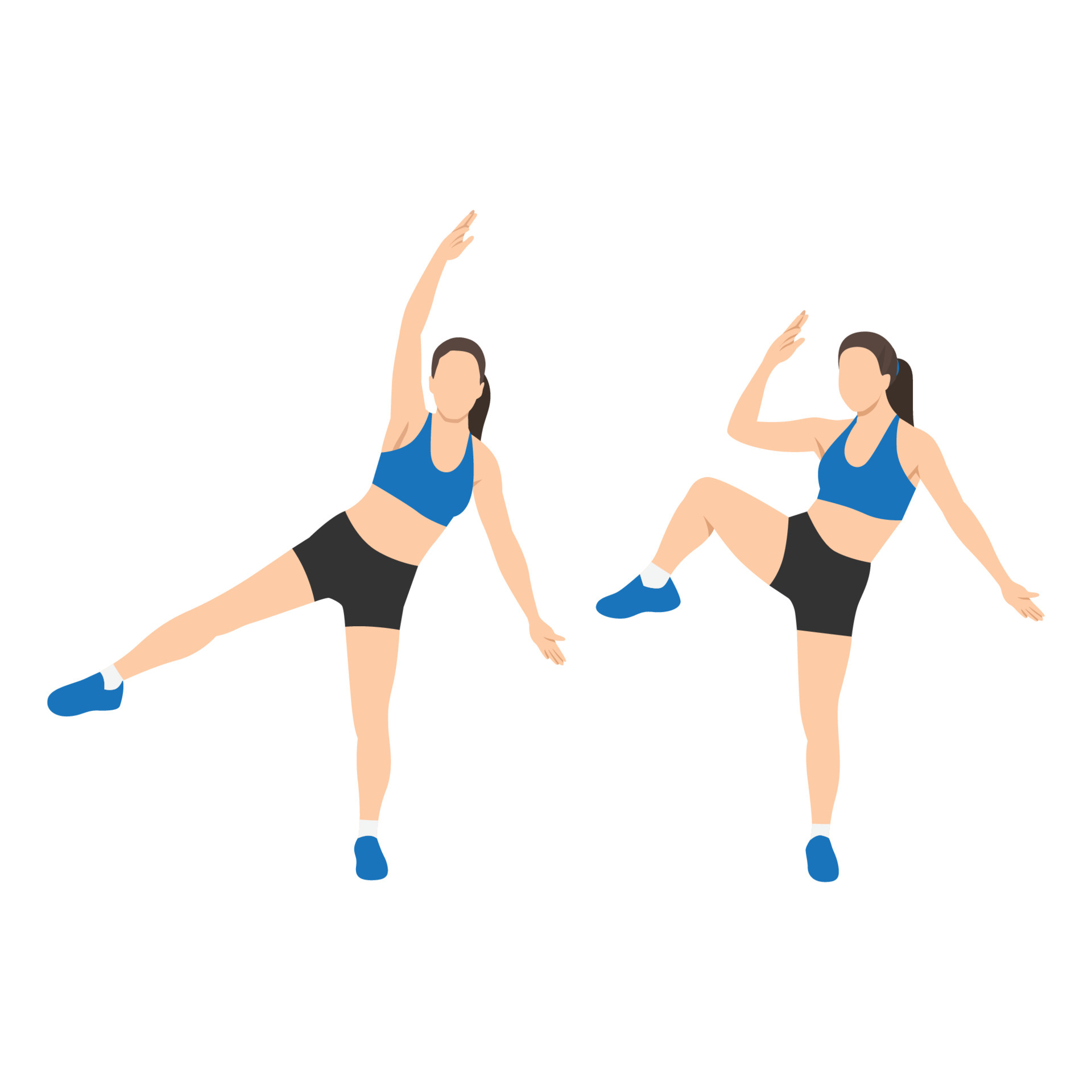 Woman doing Single leg side crunch exercise. Flat vector