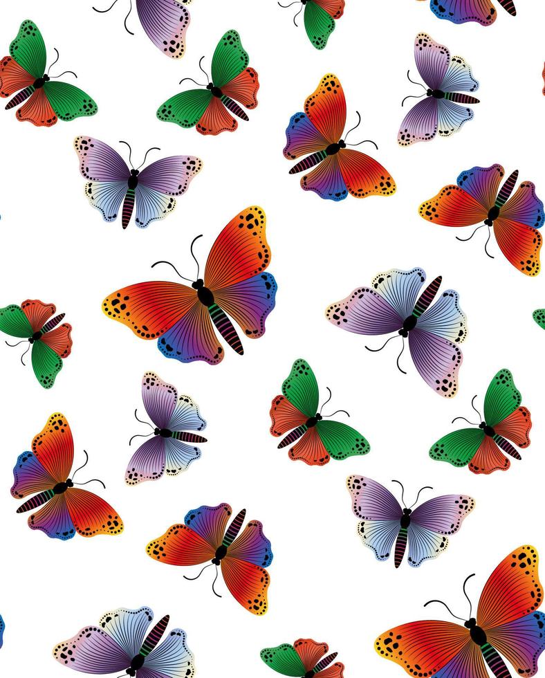 Seamless Pattern with colorful butterflies. Butterfly Suitable for curtains, wallpaper, fabrics, wrapping paper. Vector Design for Fashion, Poster and Card Prints, isolated on white background