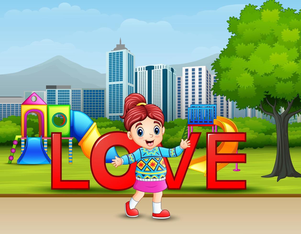 Happy girl playing the park on valentine day vector