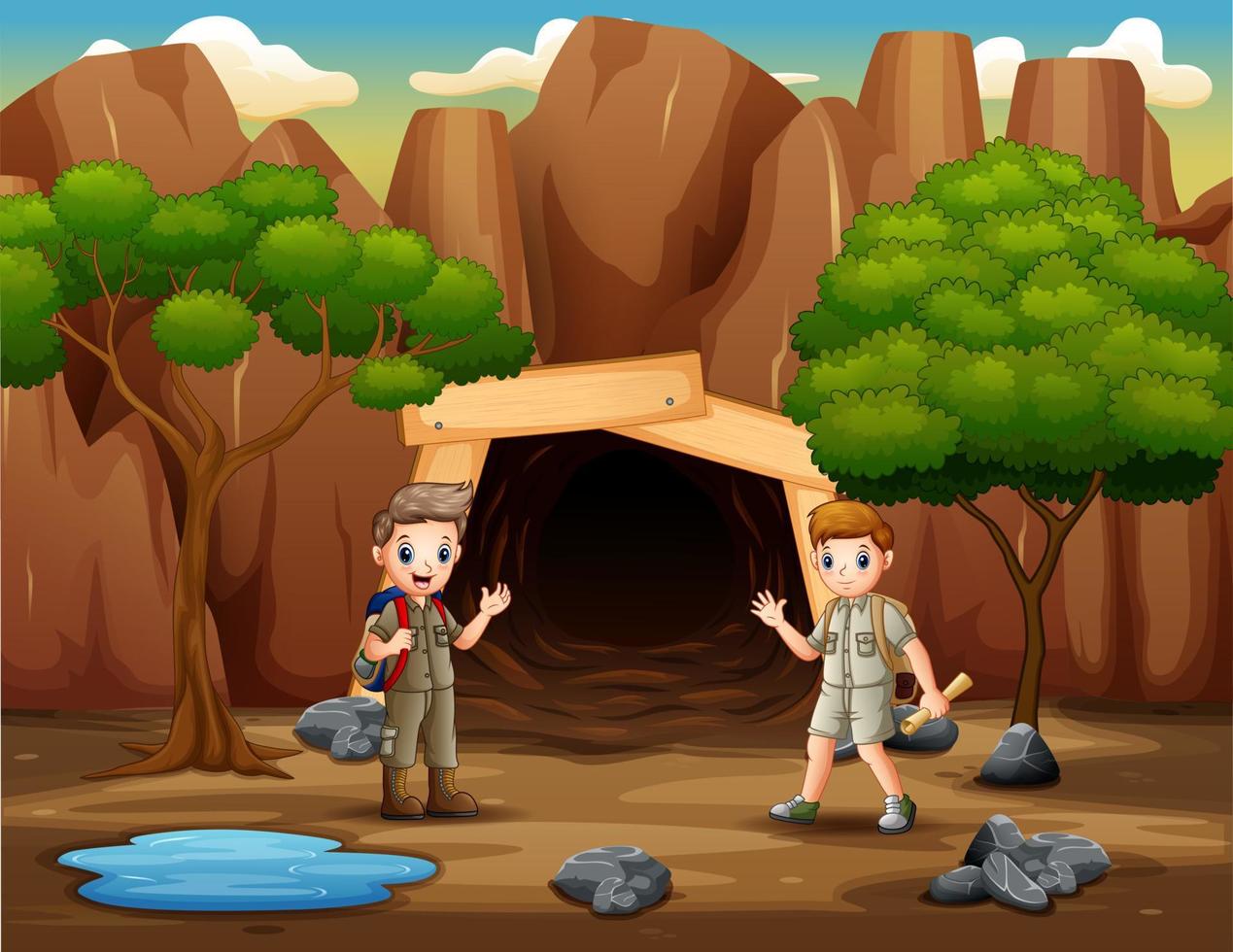 Scene with kids in front the mine illustration vector
