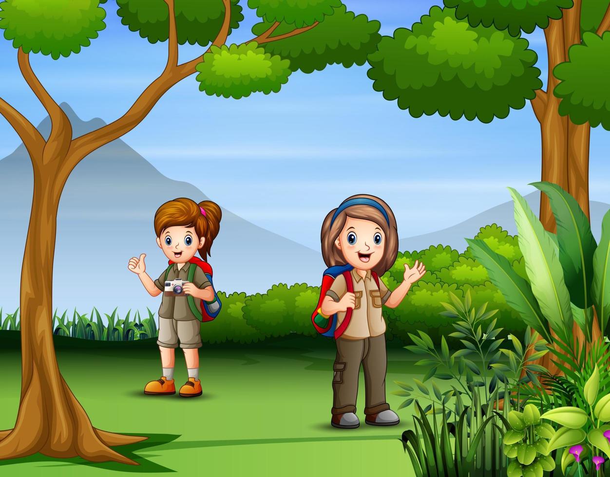 The scout girls are explore the forest vector