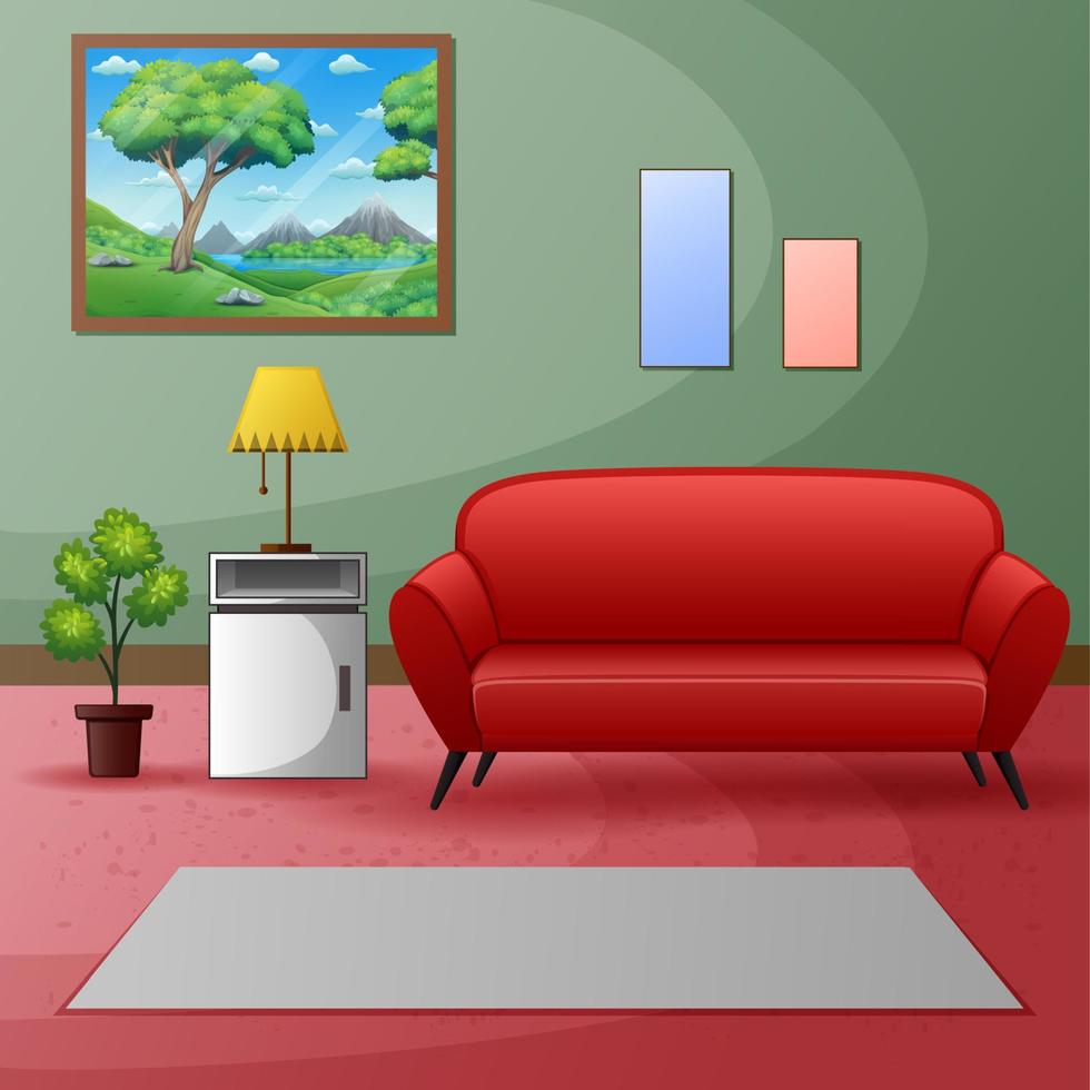 A red sofa with painting in a room vector