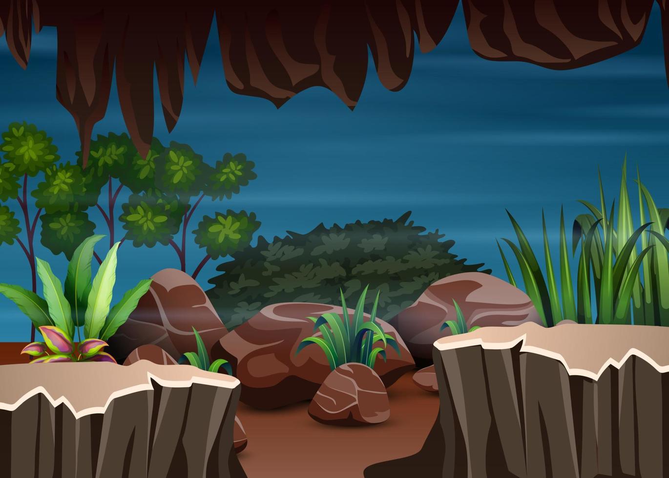 Scenery of nature view from inside the cave vector