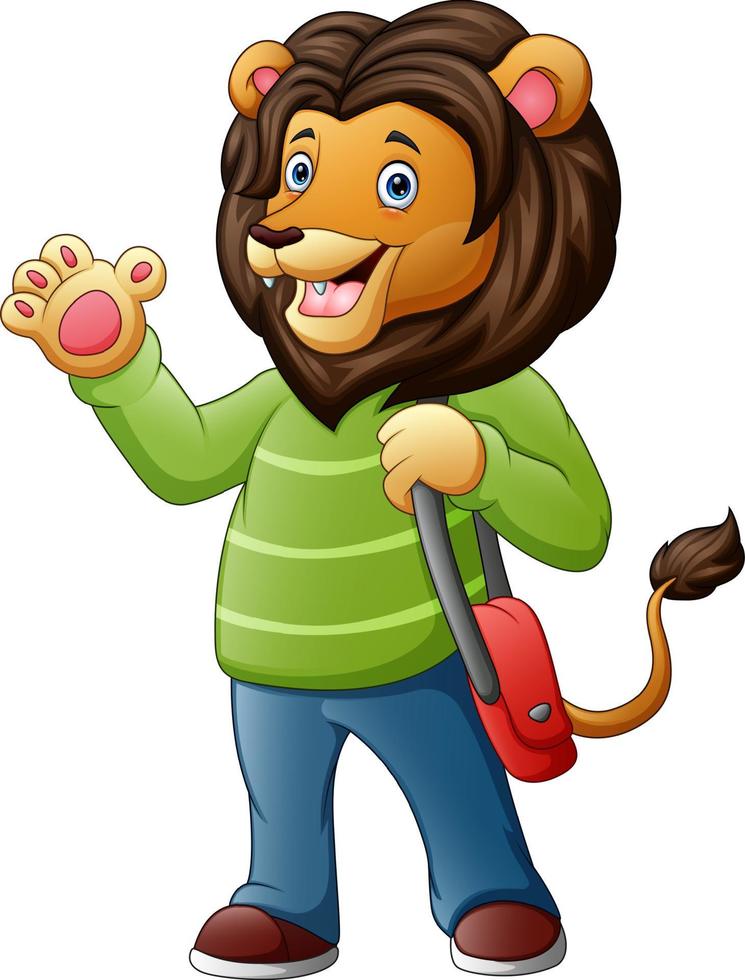 Lion with a human body in a clothes and bag vector