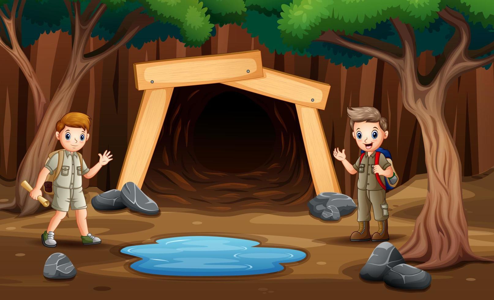 Scene with kids in front the mine illustration vector