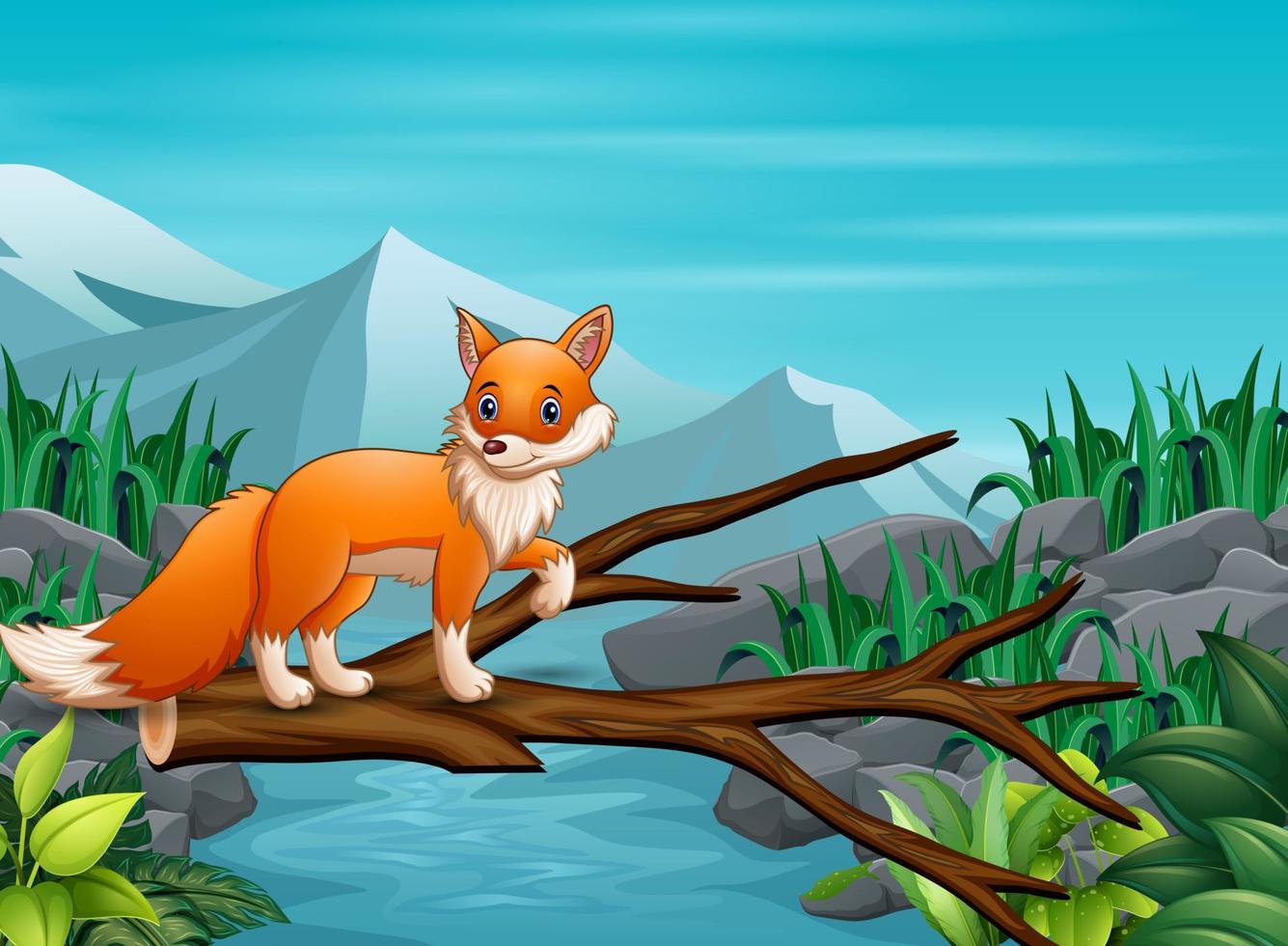 Illustration of a fox crossing the river vector