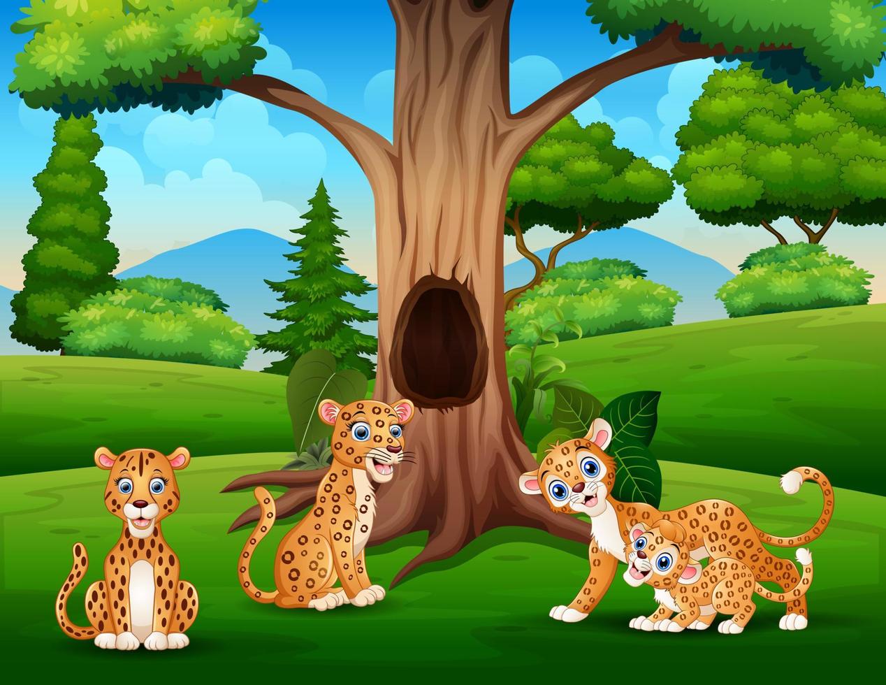 una familia de leopardos que vive en la jungla vector