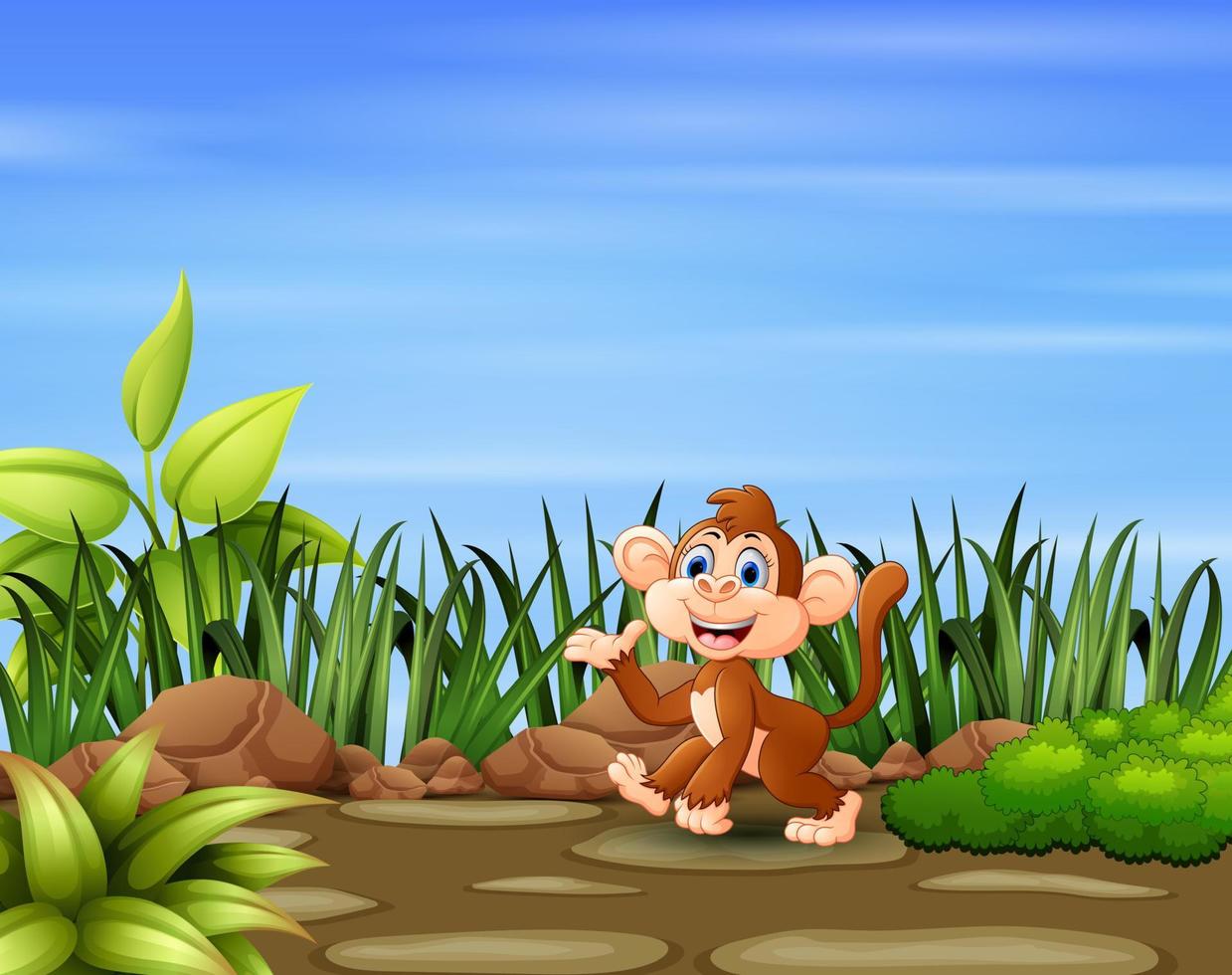 un mono jugando en el jardin vector