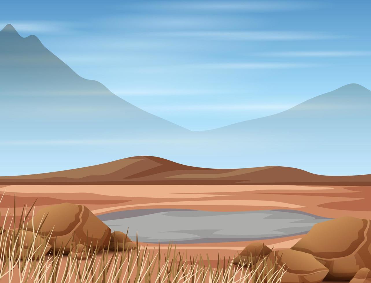 escena con estanque y tierra seca ilustración vector