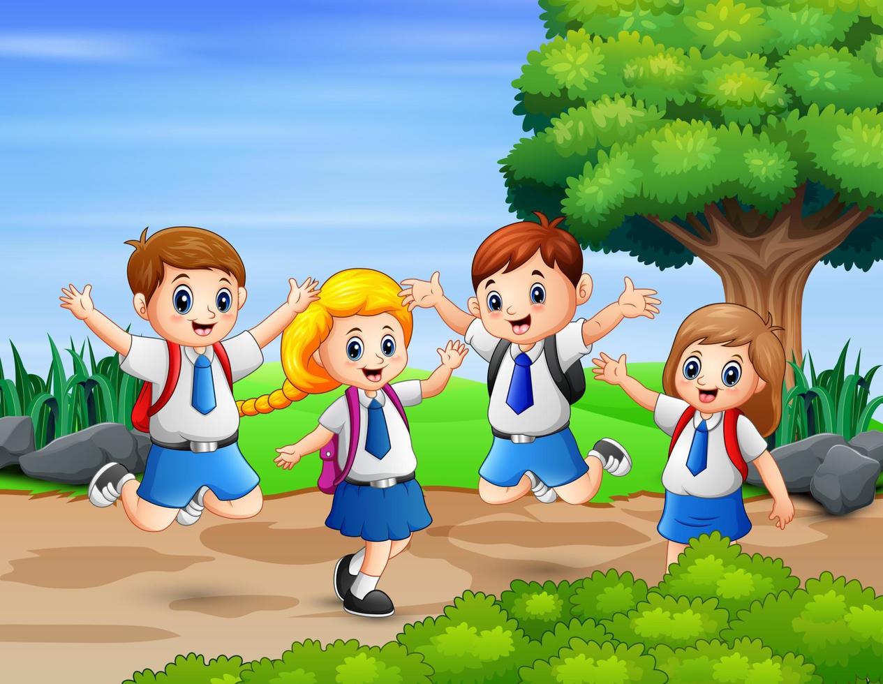 School children having fun in the park vector