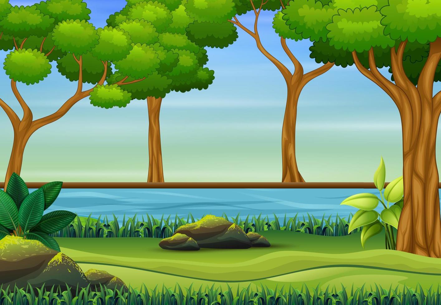 A natural lake with trees landscape vector