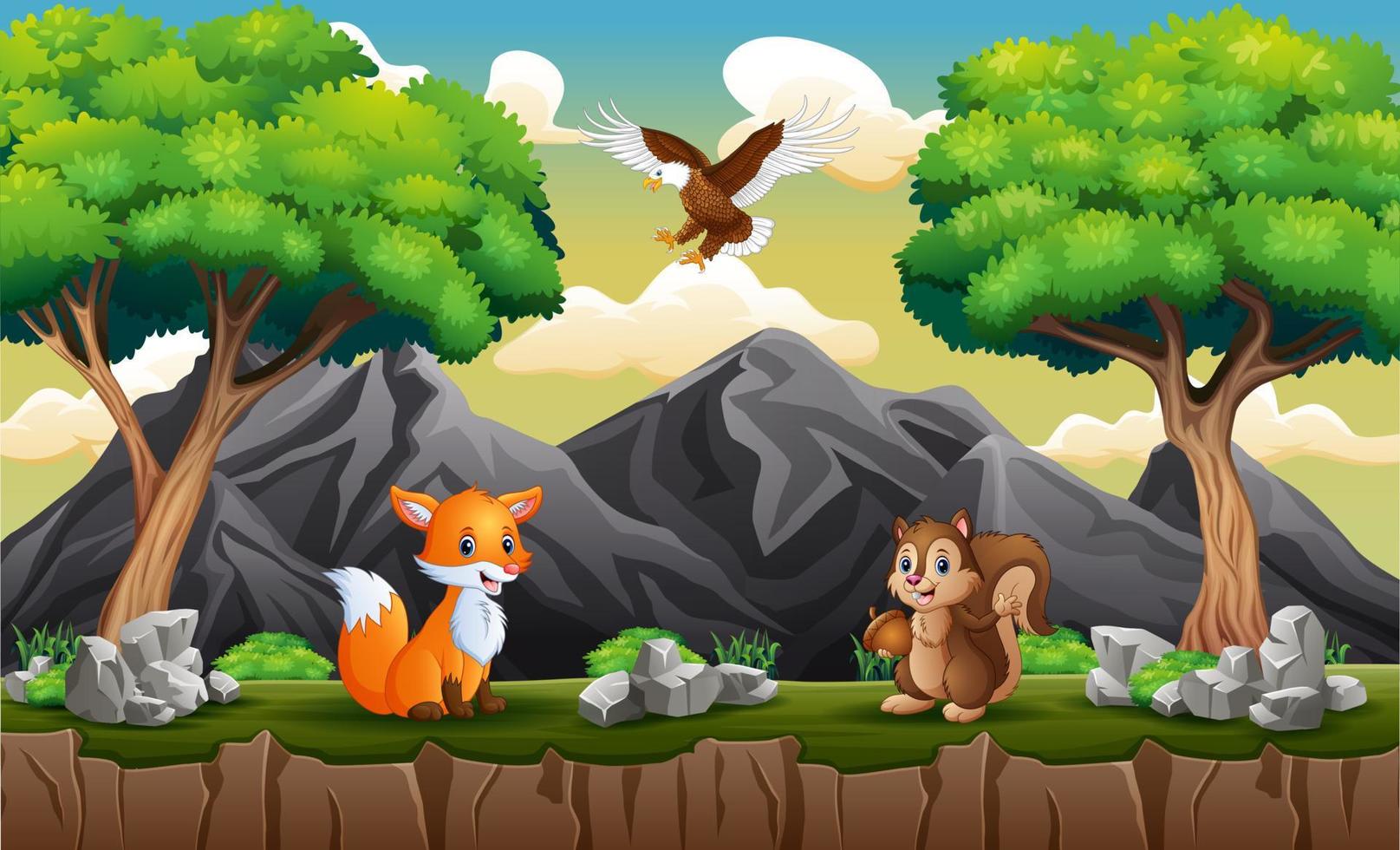 A different animals playing at the hill vector