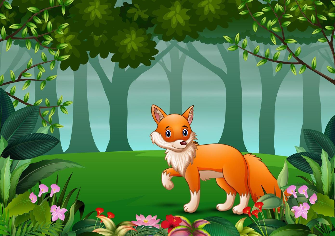 A fox looking for prey at forest scene vector