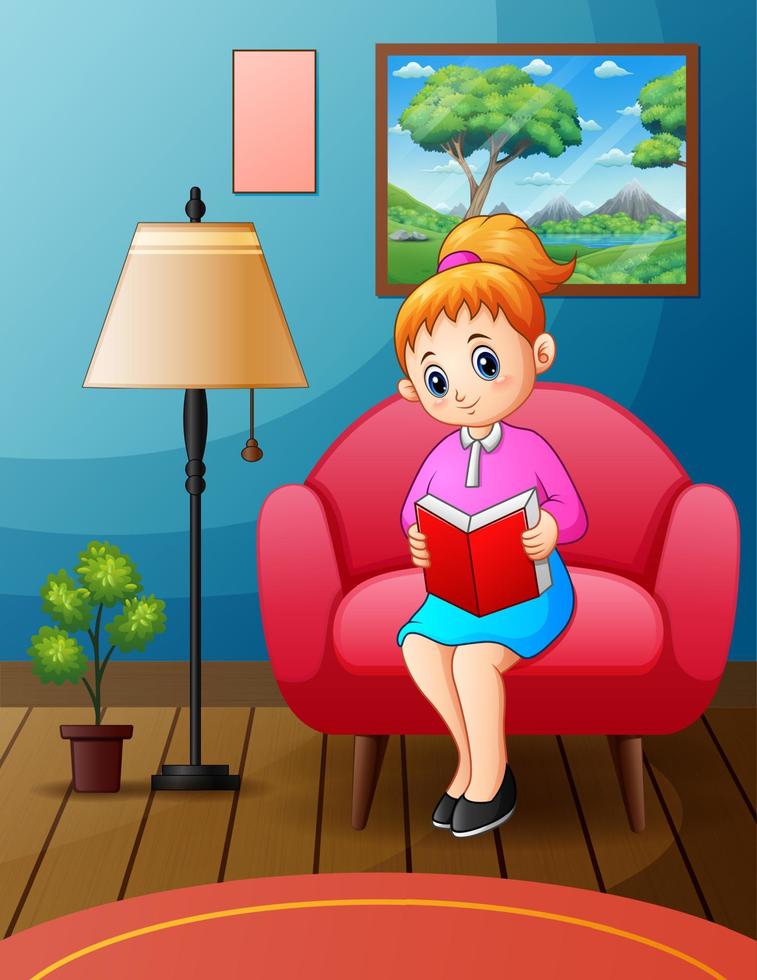 Young woman reading book on chair at home vector