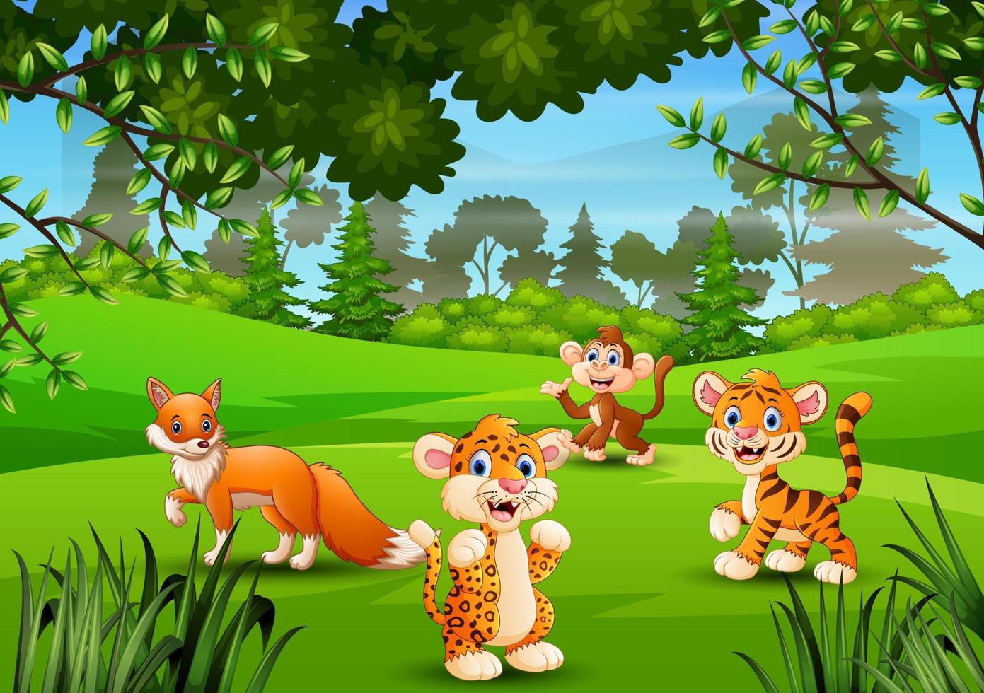 Wild animal playing in the jungle vector